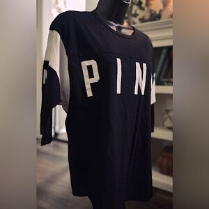 Victoria’s Secret PINK black and white varsity tee, size XS